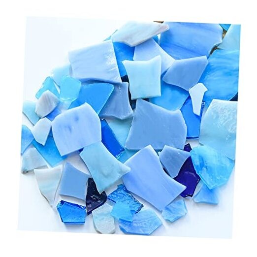 Iridescent Glass Mosaic Tiles for Crafts, 7oz Irregular Shapes Blue Series