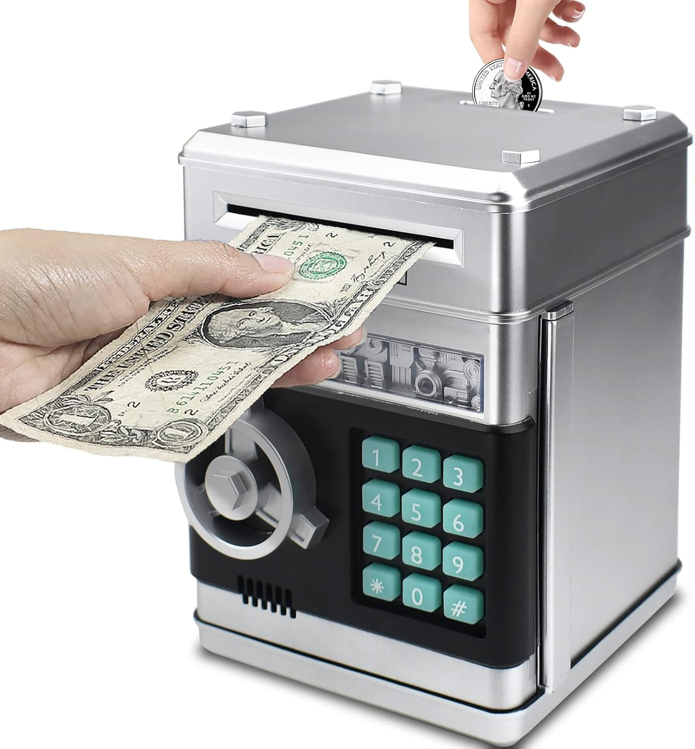 Mini ATM Piggy Bank ATM Machine Best Gift for Kids,Electronic Code Piggy Bank Mo