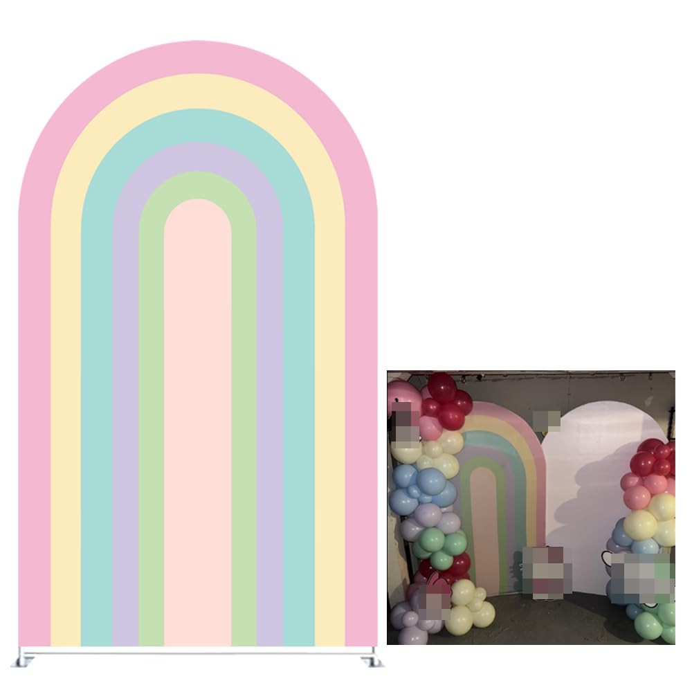 Rainbow Arched Fabric Backdrop Covers for Groovy Party Boho Pastel Rainbows S...