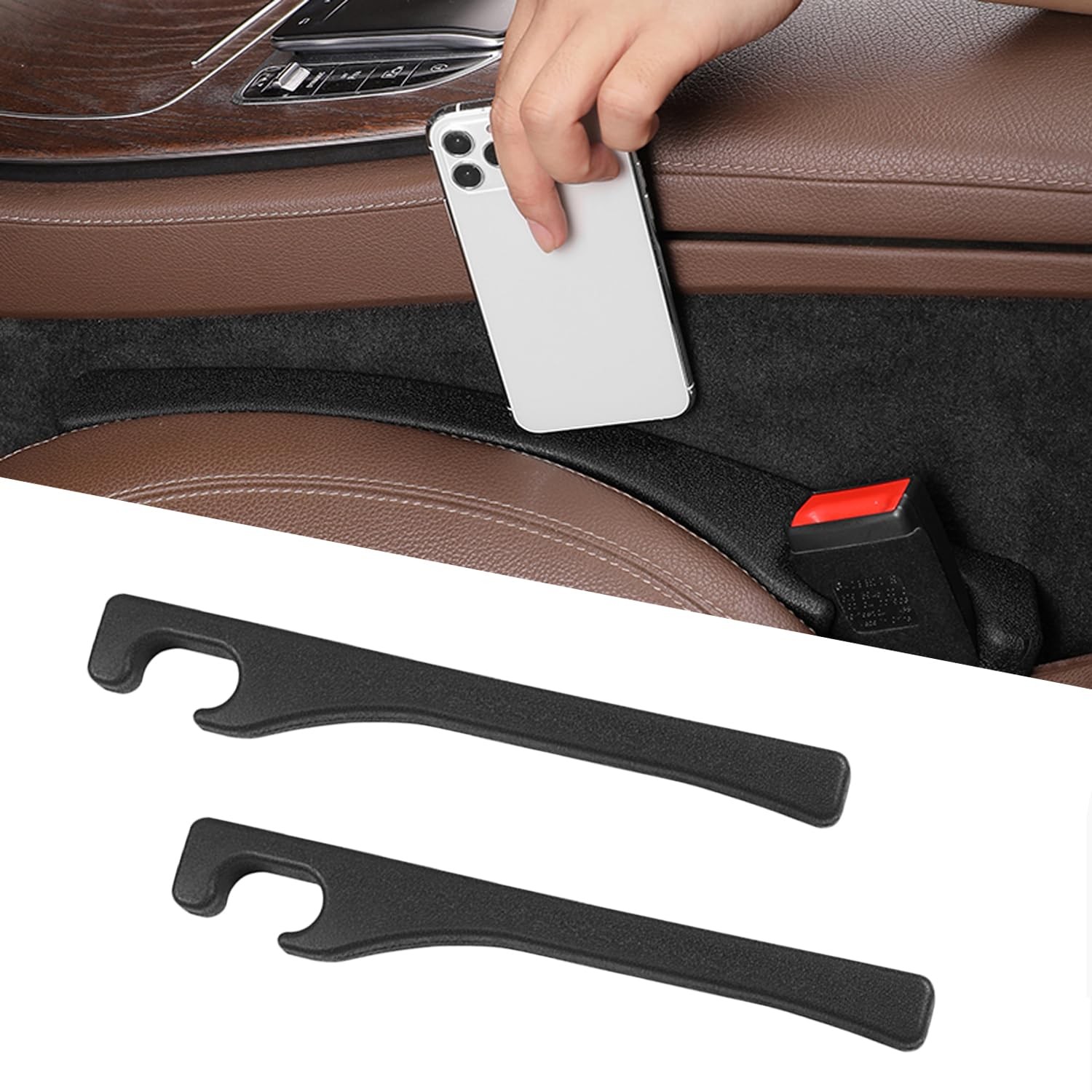 Asweir 2-Pack Car Seat Gap Filler – Universal PU Leather black 