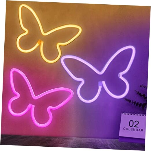  3 Pcs Butterfly Neon Signs, Neon Light for Bedroom, Pink, Purple, Warm white