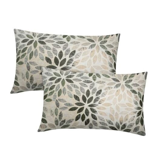 Olive Green Dahlia Lumbar Pillow Covers 12x20 In Rustic Geometric Flower 