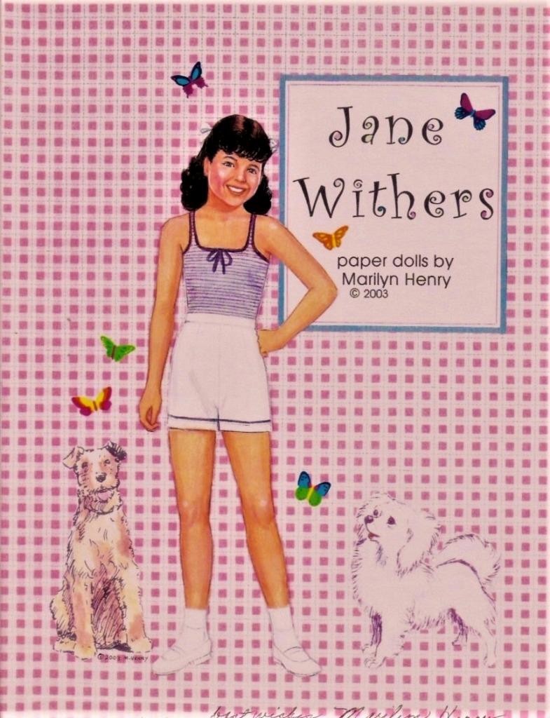 VINTAGE UNCUT JANE WITHERS PAPER DOLLS~PRETTY~#1 TOP MARILYN HENRY REPRODUCTION