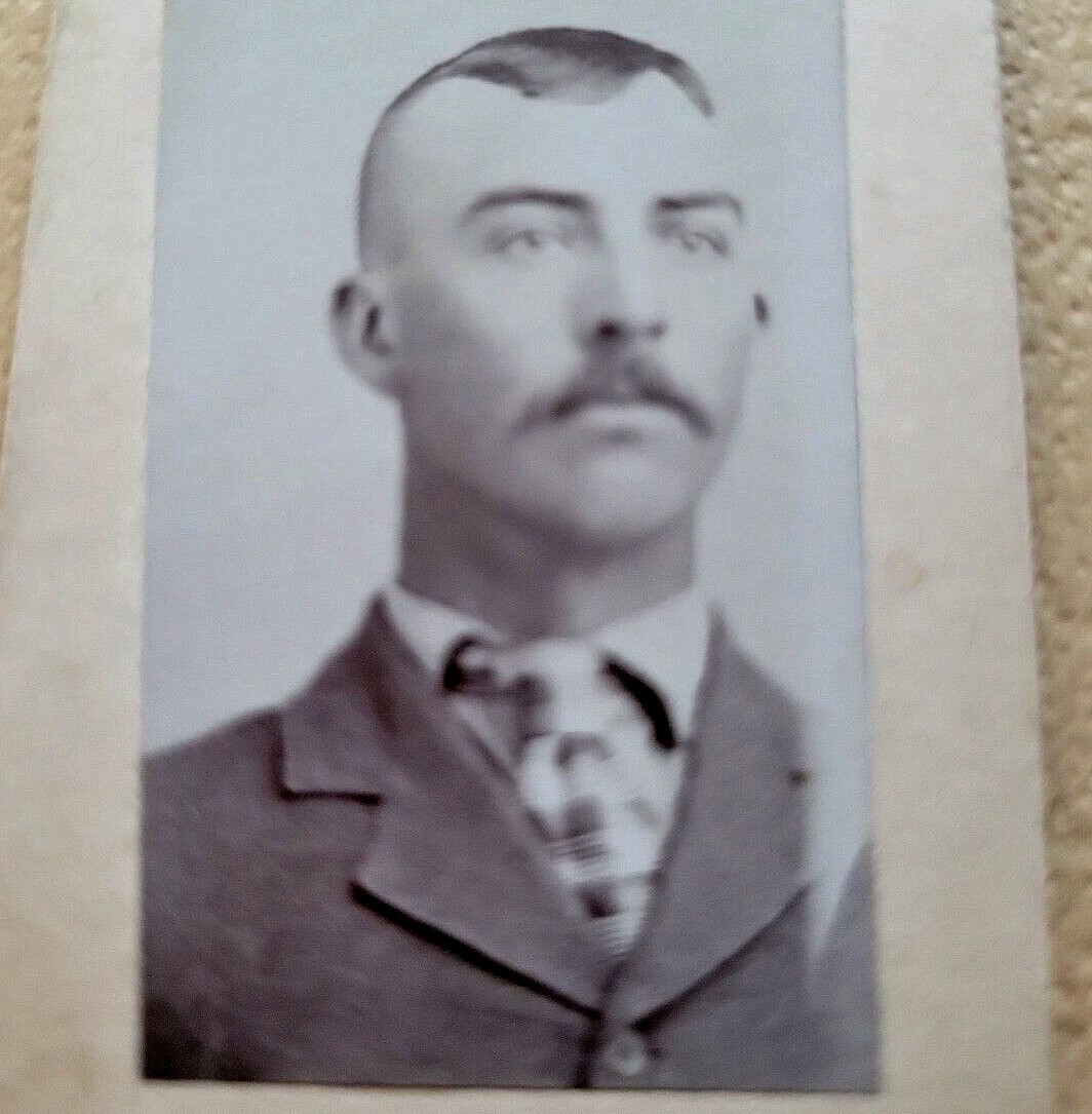 1800s Cosmopolitan Gallery Man Slicked Hair Neck Tie Mustache Photo Original CDV