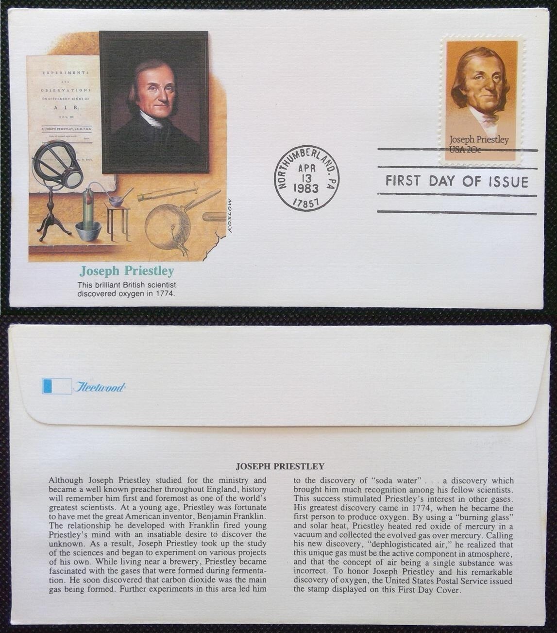 Scott 2038 FDC Joseph Priestley Scientist Chemistry Oxygen Fleetwood Cachet