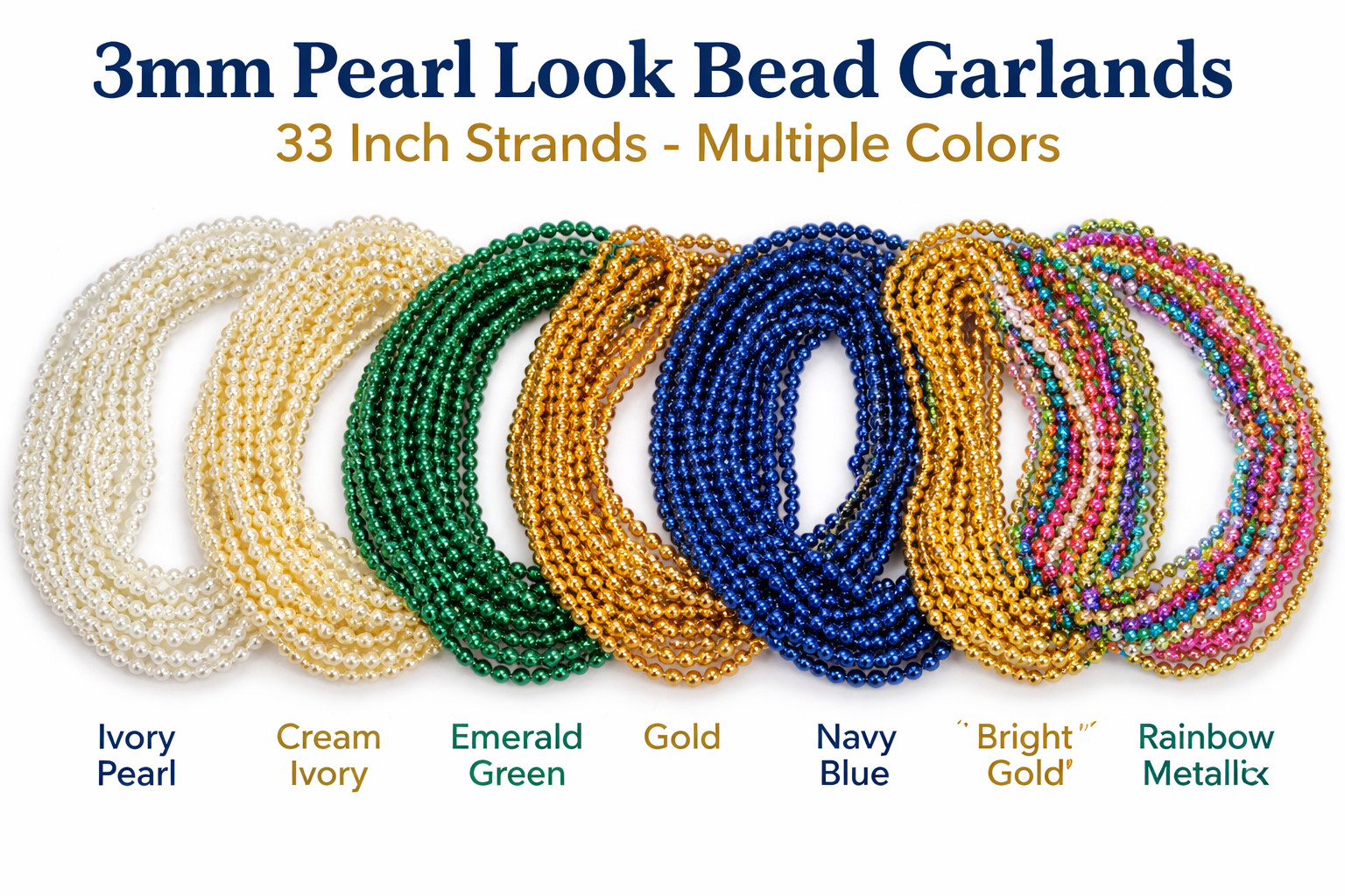 3mm Pearl Look Bead Garland 33" Wedding Centerpiece Craft Decor Multiple Colors