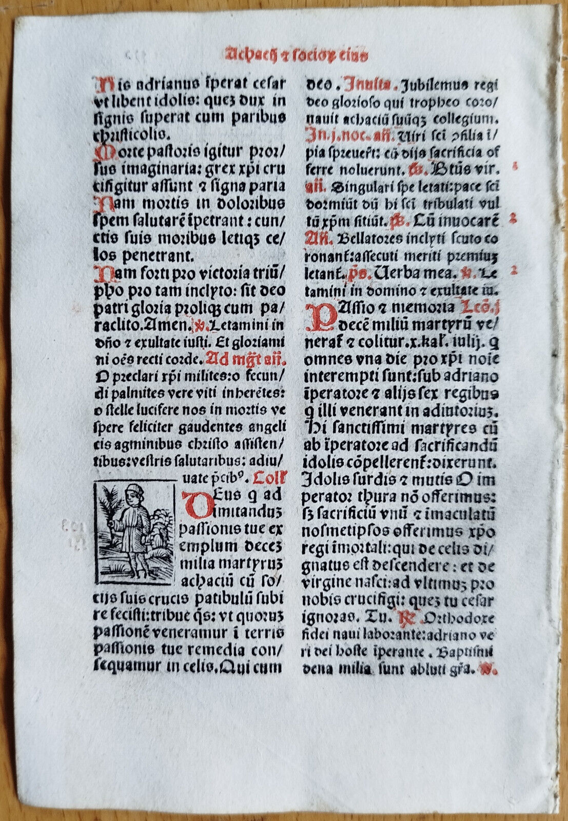 Post Incunable Leaf Brevarium Pataviensis Small Woodcut (530) - 1508
