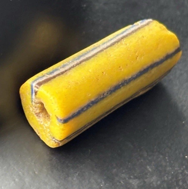 Primitive Yellow African Trade Bead Vintage Matte Finish Red White Blue Stripes