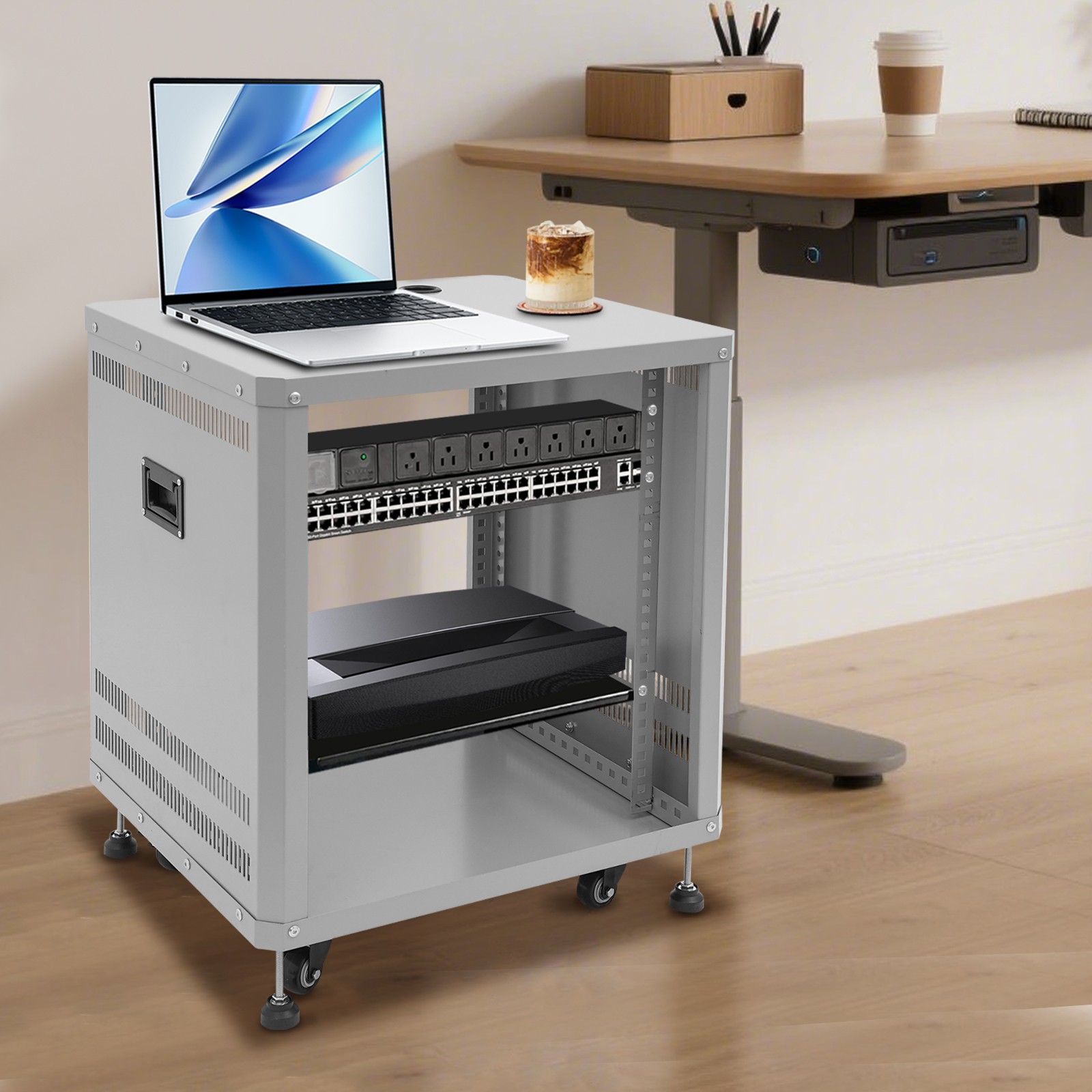 Grey 12U 19.8*22.4*23.6 in Carbon Steel Network & Stereo Rack For Nightclubs