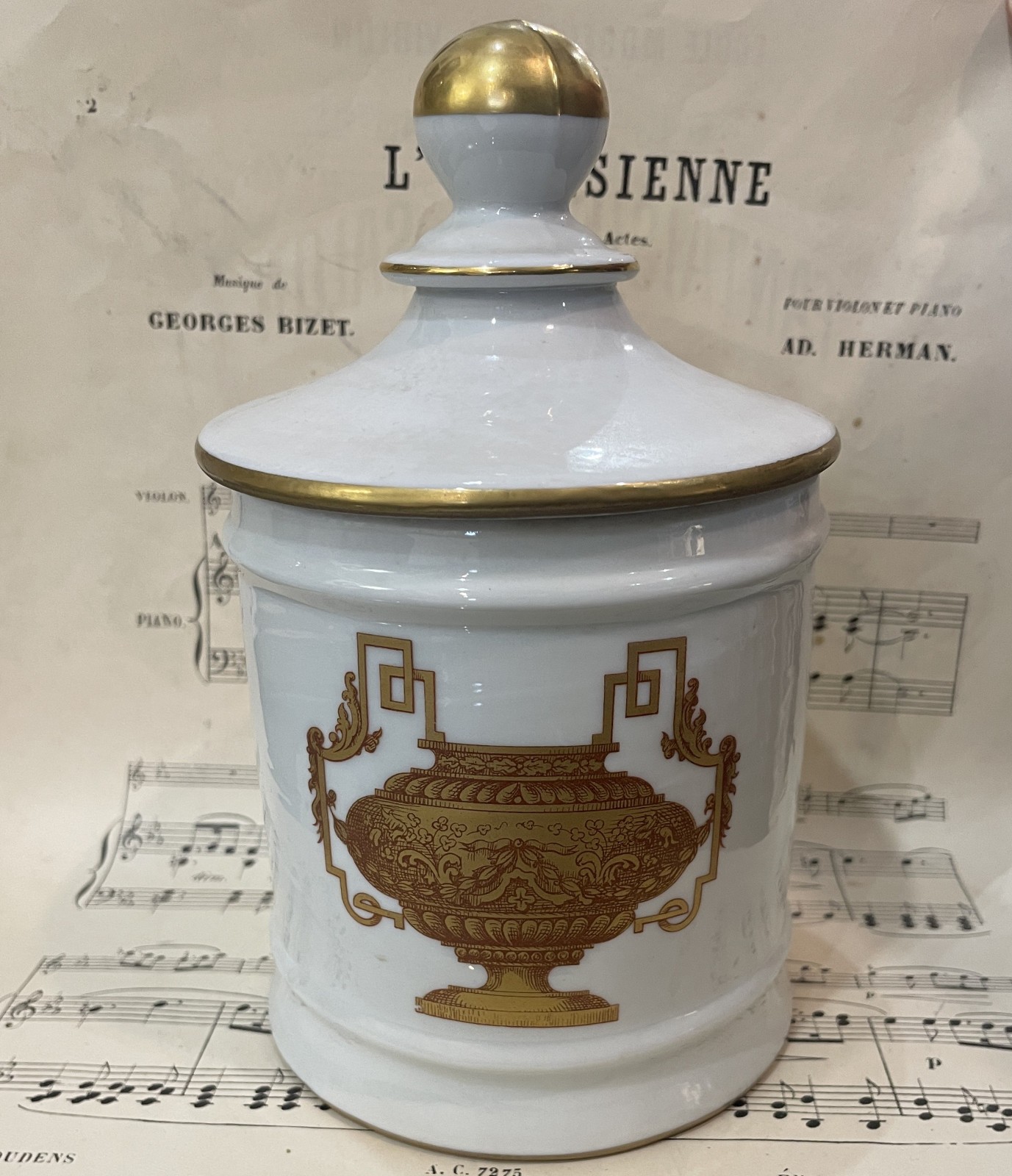 Antique French Apothecary Porcelain Jar c1920