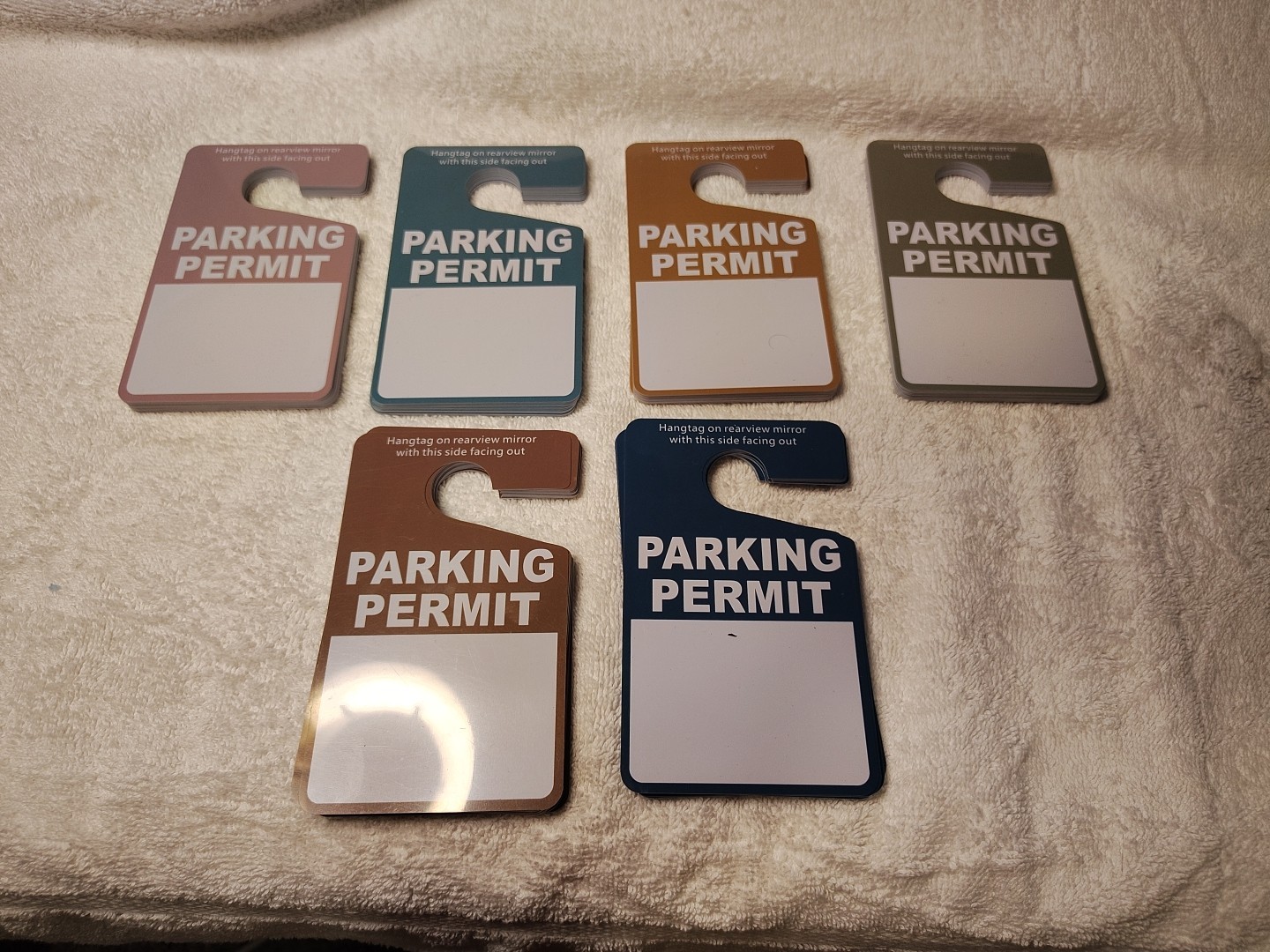 120 Pcs Parking Permit Hang Tags 3 x 5 Inch Colorful Plastic Temporary Passes