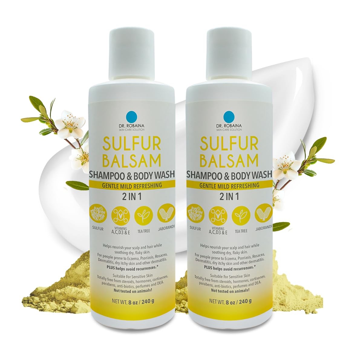 Dr. Robaina Sulfur Shampoo & Body Wash – Helps Soothe Dandruff, Seborrheic Derma