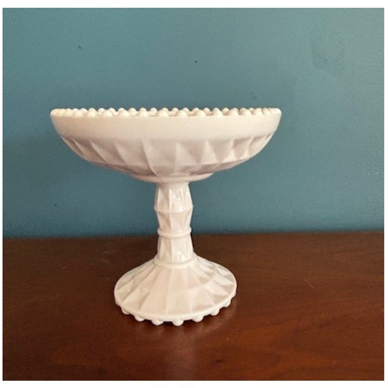 Jeannette Shell Pink Windsor Footed Milk Glass Pedestal Compote Candy Dish