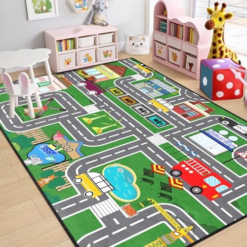 Kids Carpet City Play Mat - Cars Rugs for Boys Room Road Rug for Kids Car 
