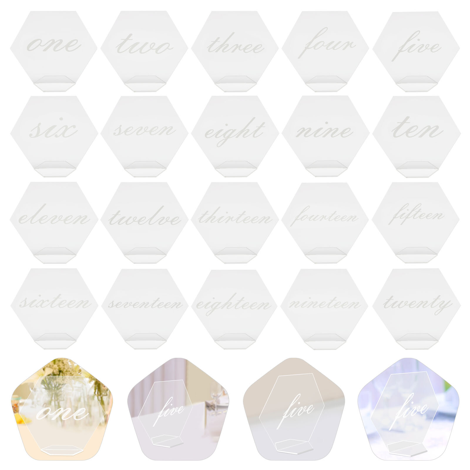 Acrylic Hexagon Place Cards 1-20 Printed Calligraphy Number for Canteen Table