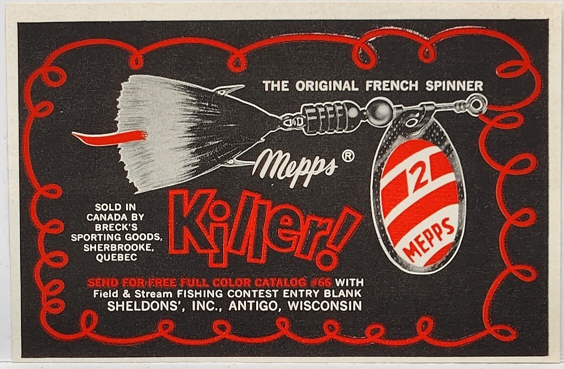 1966 Sheldon's Mepps French Spinner Fishing Lure Original  Print Ad Antigo WI