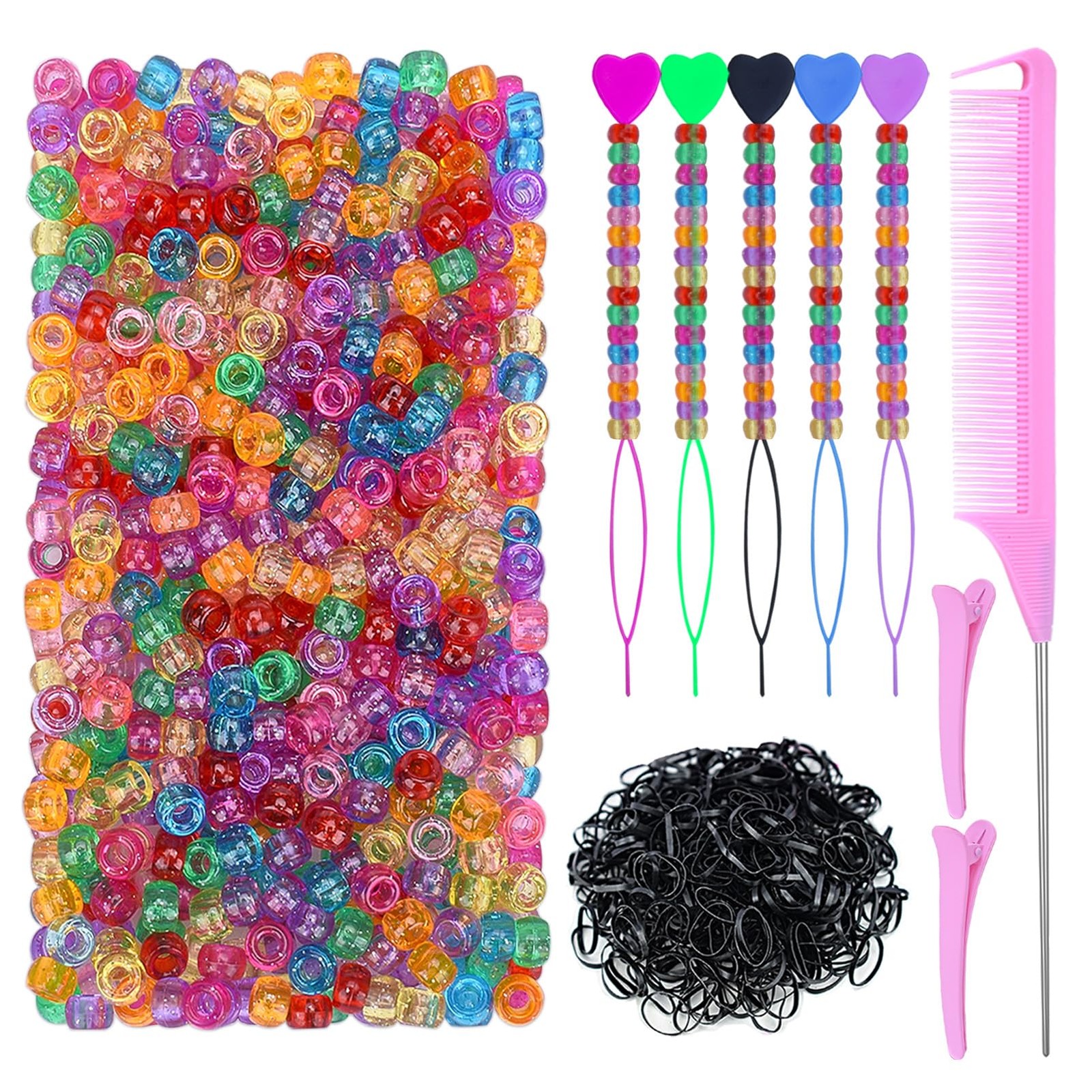 1008 Pcs Hair Beads Kit for Girls and Kids 3.9 x 9.4 x 1.4 inches, colorful 