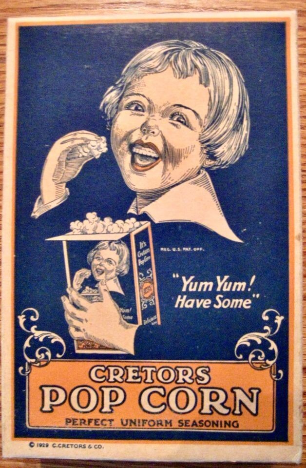 RARE VINTAGE ORIGINAL 1929 NEW OLD STOCK(UNUSED) "CRETORS" POPCORN BOX