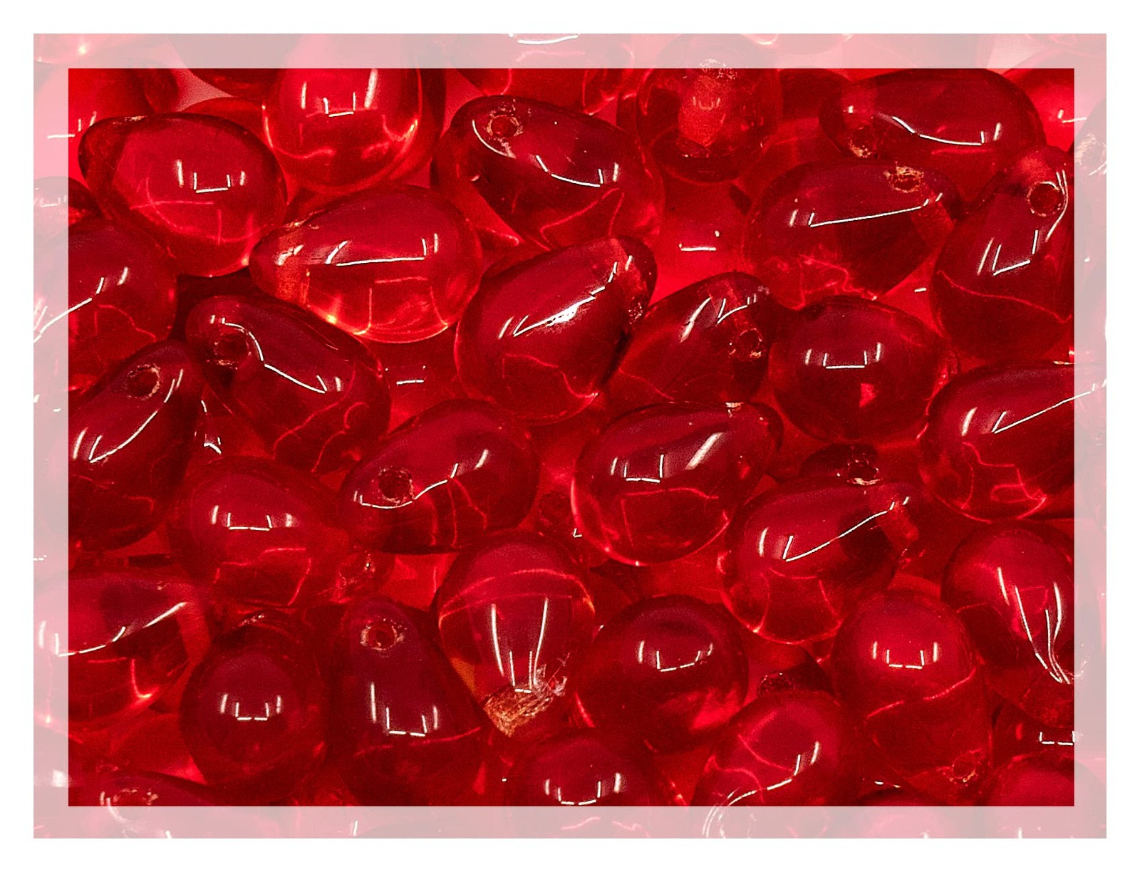 Czech 50-Piece Glass Beads, 6x9mm, Teardrop Siam Red Small, 