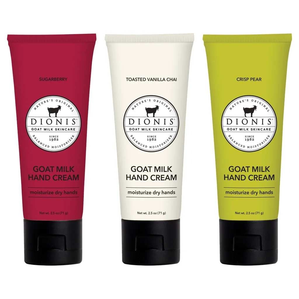 DIONIS Goat Milk Hand Cream Set 3 Pack 2.5 oz | Sugarberry | Vanilla | Pear