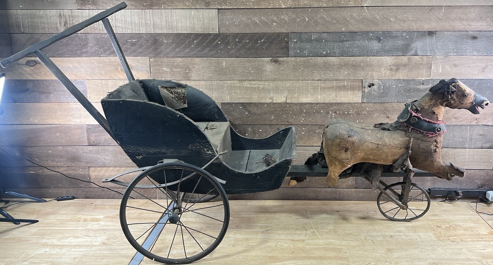 Antique Large Horse Drawn Buggy Chariot Wooden Metal Primitive 