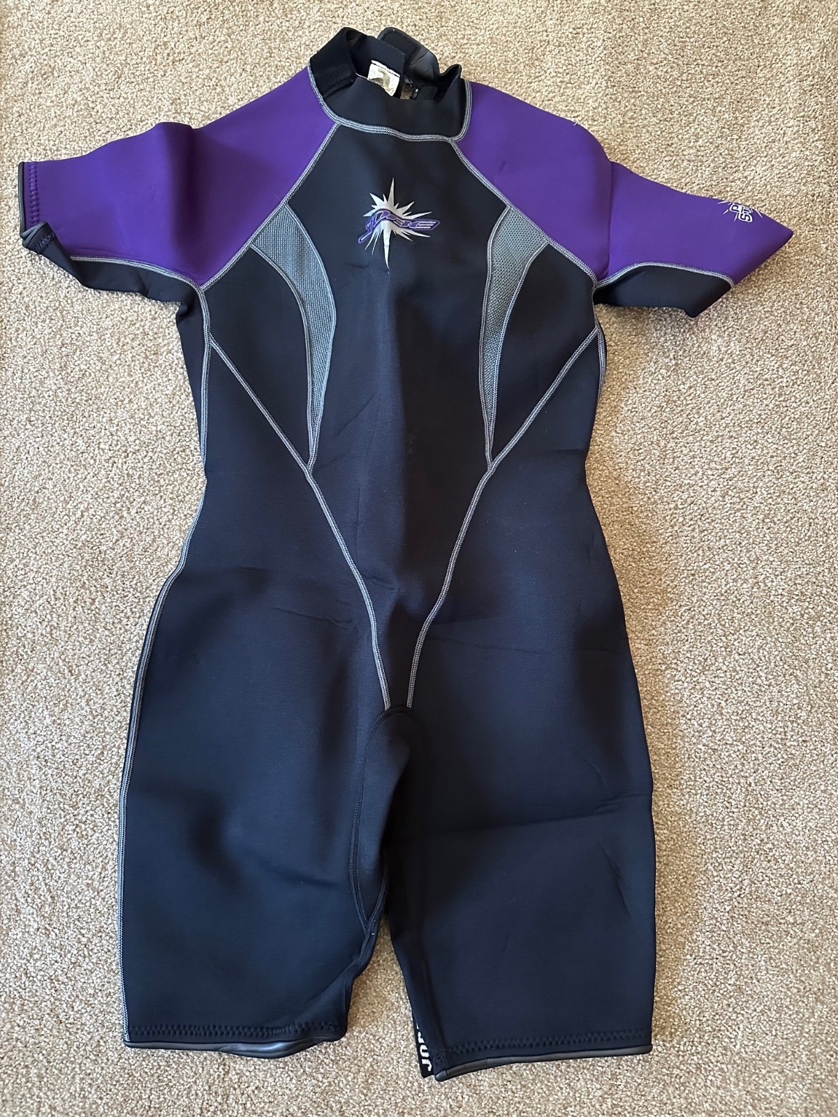 JOBE SPORTS Womens 11/12  Black Purple Gray Shorty Power Stretch Wetsuit