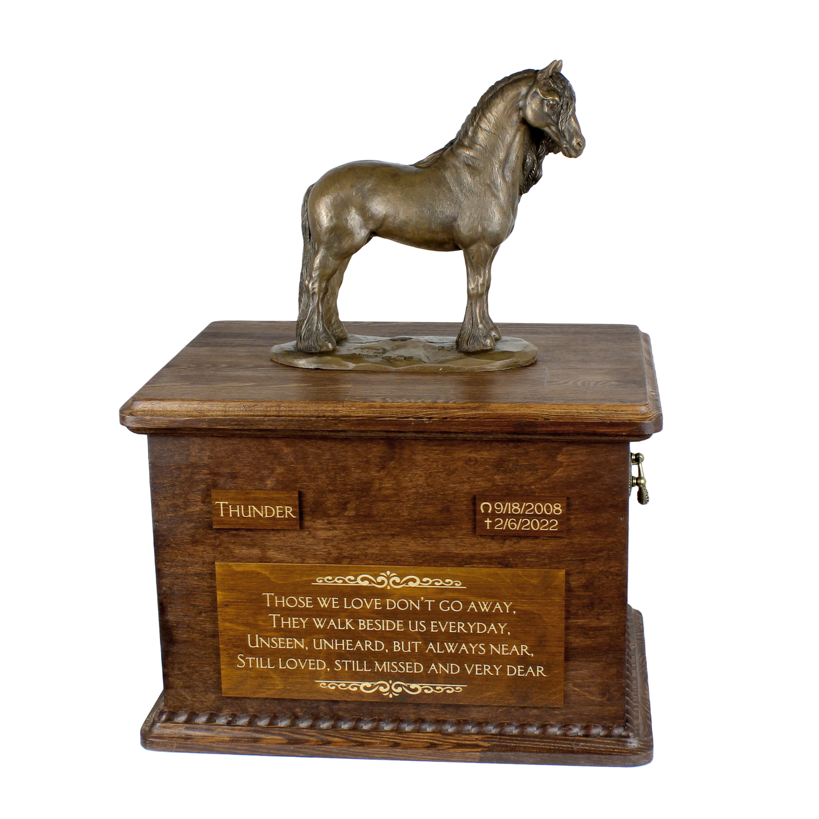 Friesian Mare Wooden Urn With Bronze Statue Art-Dog