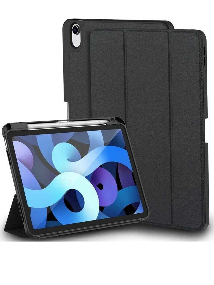 For iPad Air 4 Case 10.9 Pencil Holder Soft TPU Smart Back Auto Sleep Wake Cover