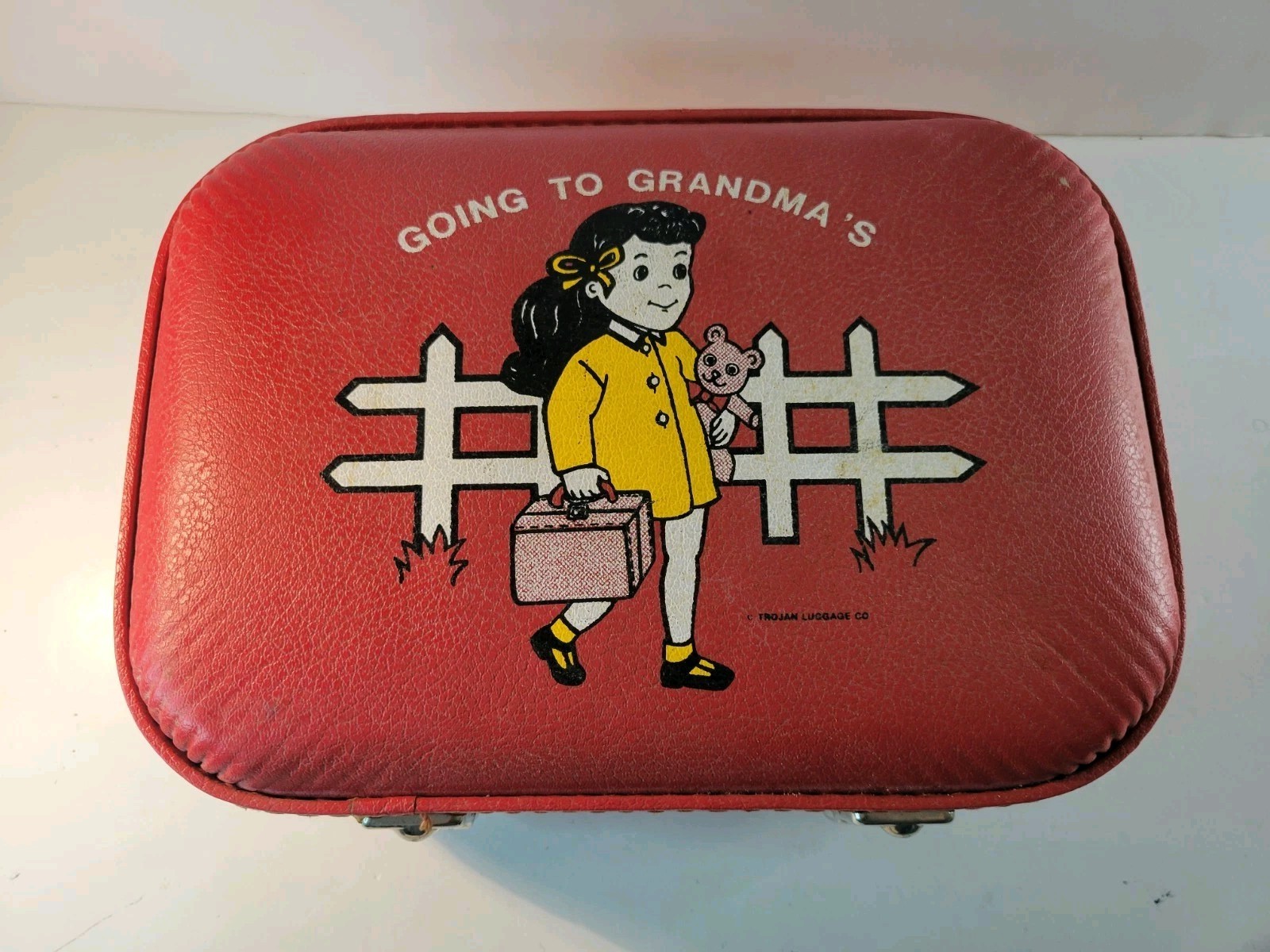 Vintage 50s 60s Suitcase Trojan Luggage Company Retro Kids Going to Grandmas Red