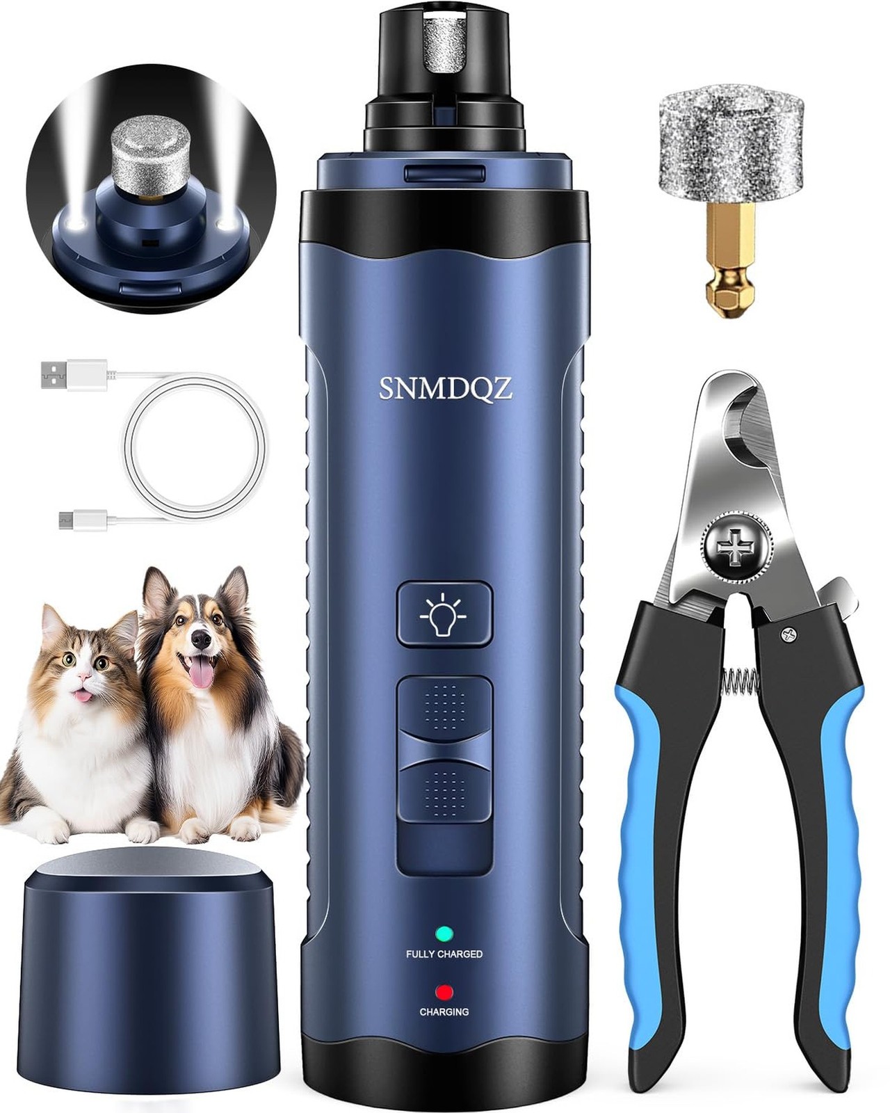 Dog Nail Grinder, Dog Nail Trimmers, and Clippers Kit with 2 LED Lights. Supe...
