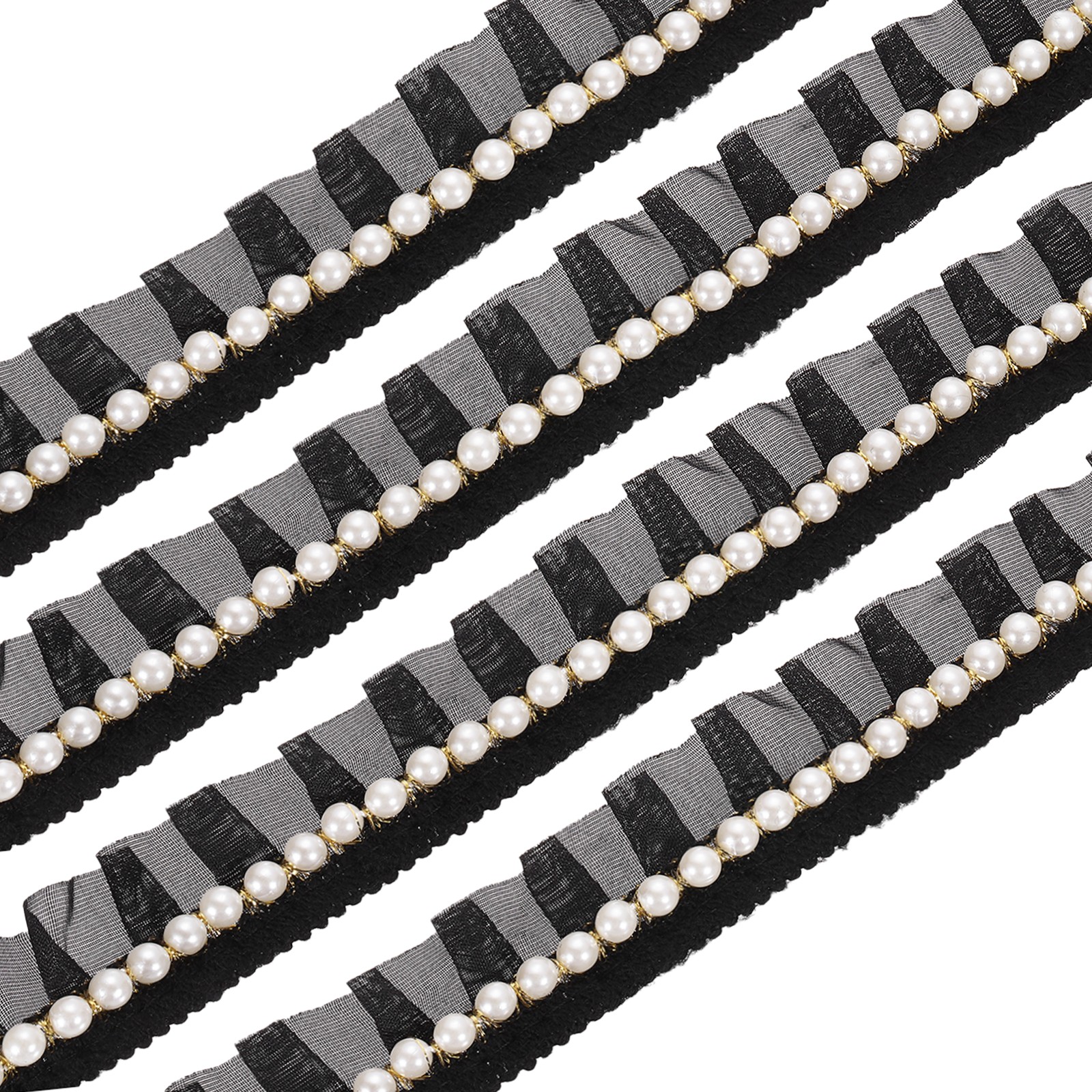 Pleated Lace Ruffle Trim Ribbon, 10 Yards 1.2 Inch Wide, Black