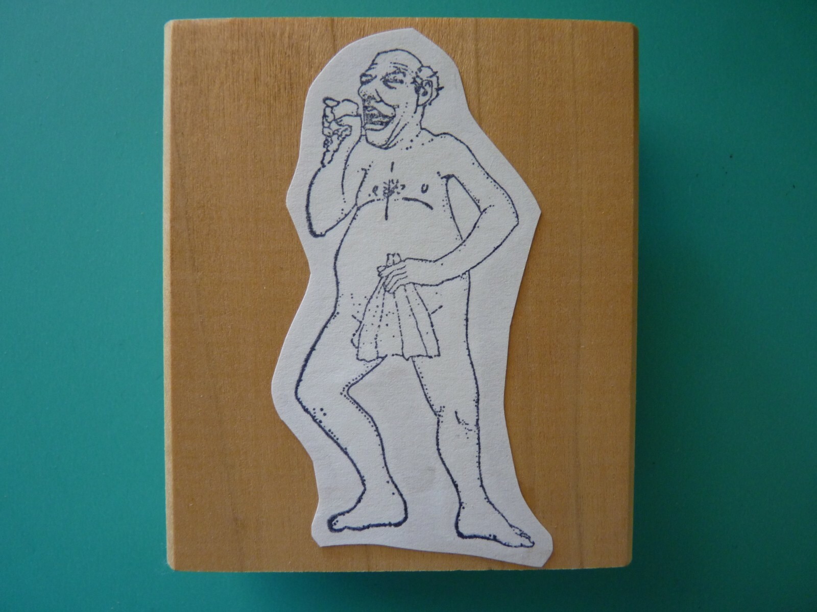 Nude Male w/Wash Cloth, Front View, Large RBBB Rubber Stamp - Self Mounted