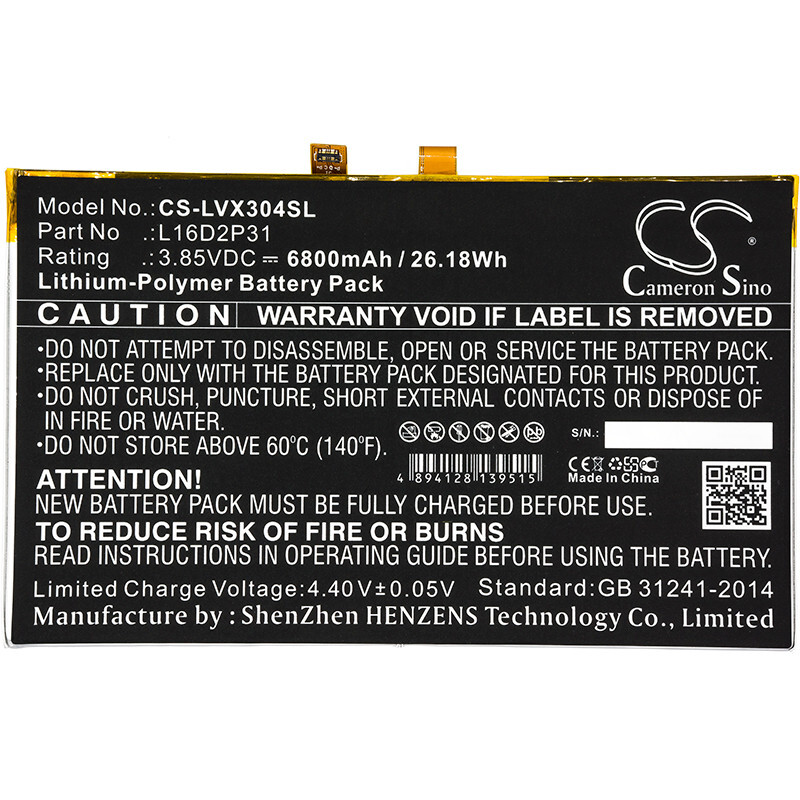 BATTERIE 6800mAh L16D2P31 For Lenovo Tab 4, TB-X304F, TB-X304L, TB-X605FC