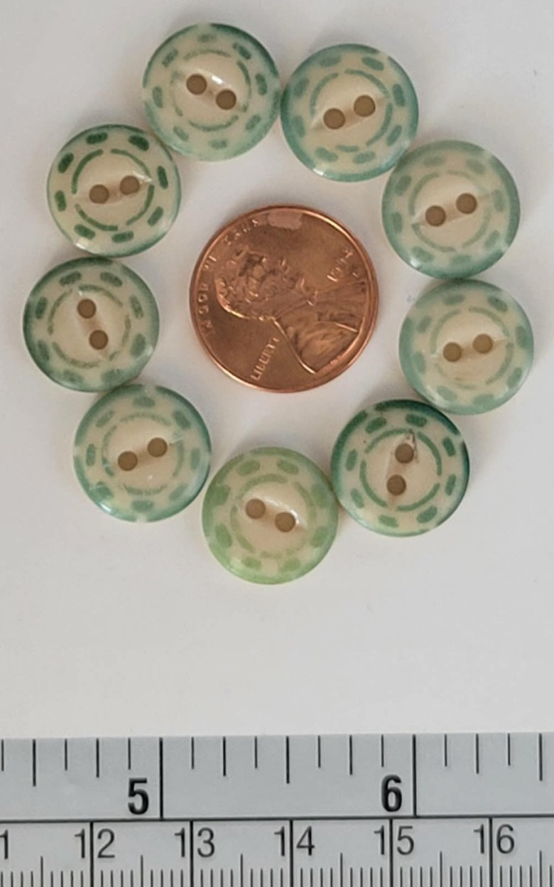9 ANTIQUE #18 CHINA STENCIL buttons--GREEN-- MEDIUM