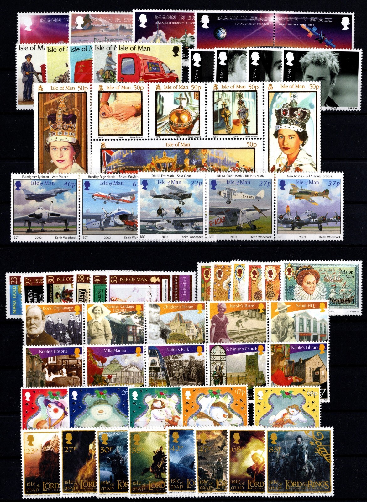 ISLE OF MAN  2003  YEAR SET:  COMMEMORATIVES: -  10 SETS + 3  MINISHEETS  MNH