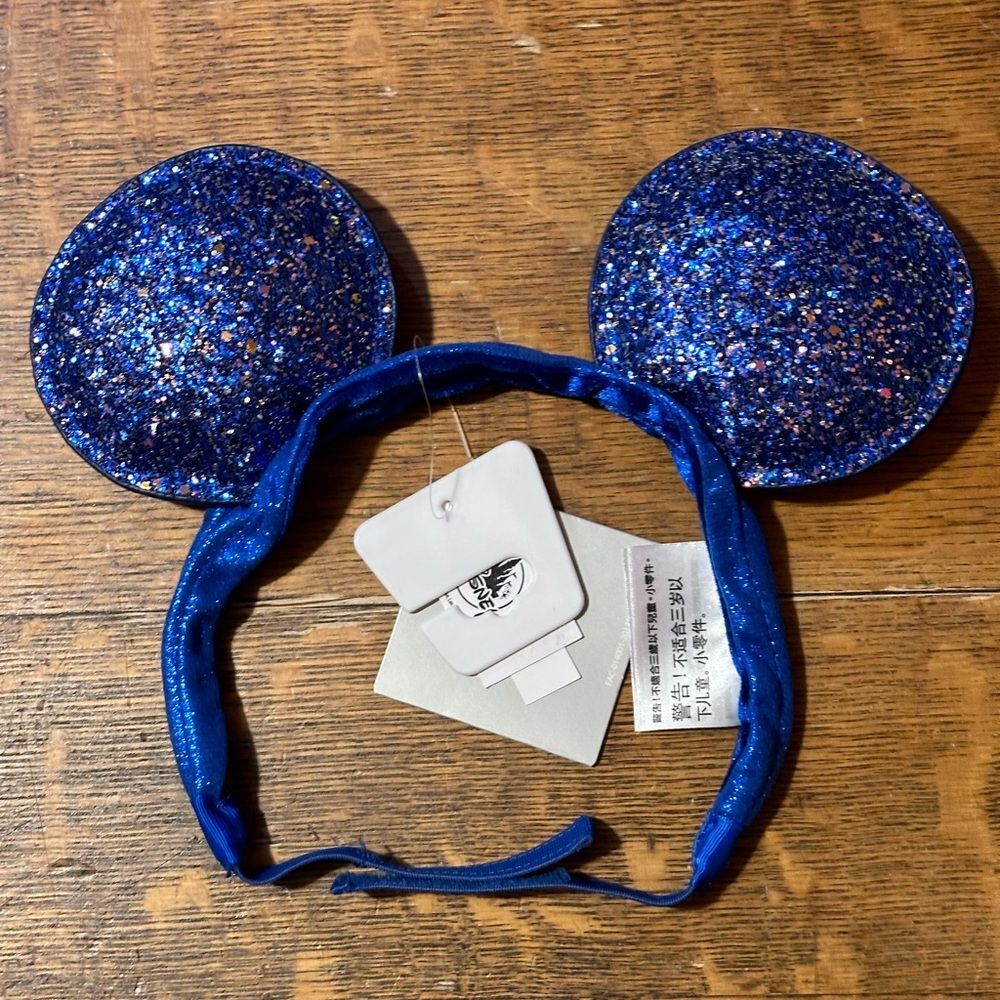 DISNEY MICKEY EARS HEADBAND YOUTH SIZE SOFT HEAD BAND ROYAL BLUE GLITTER NWT