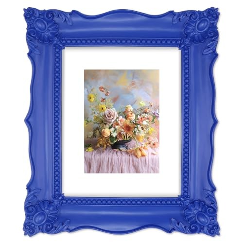 Picture Frame Matted to 5x7, Vintage Wall and Tabletop Picture Frames 8x10 Blue