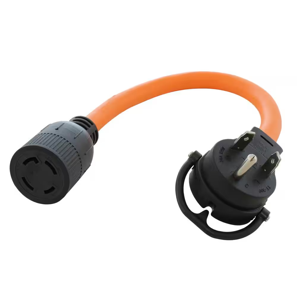 1.5 Ft. 10/3 STW 30 Amp TT-30P Rv/Travel Trailer Plug to 30 Amp L14-30R (2-Hots 