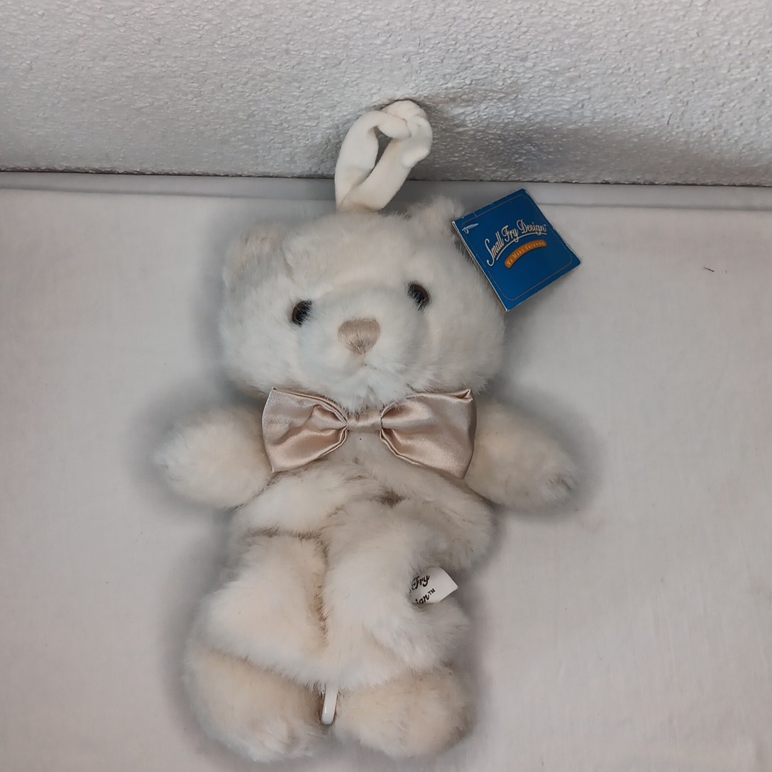 Small Fry Designs Musical Bear Plush Crib Toy Ecur Satin Bow Lt Cream Fur Works