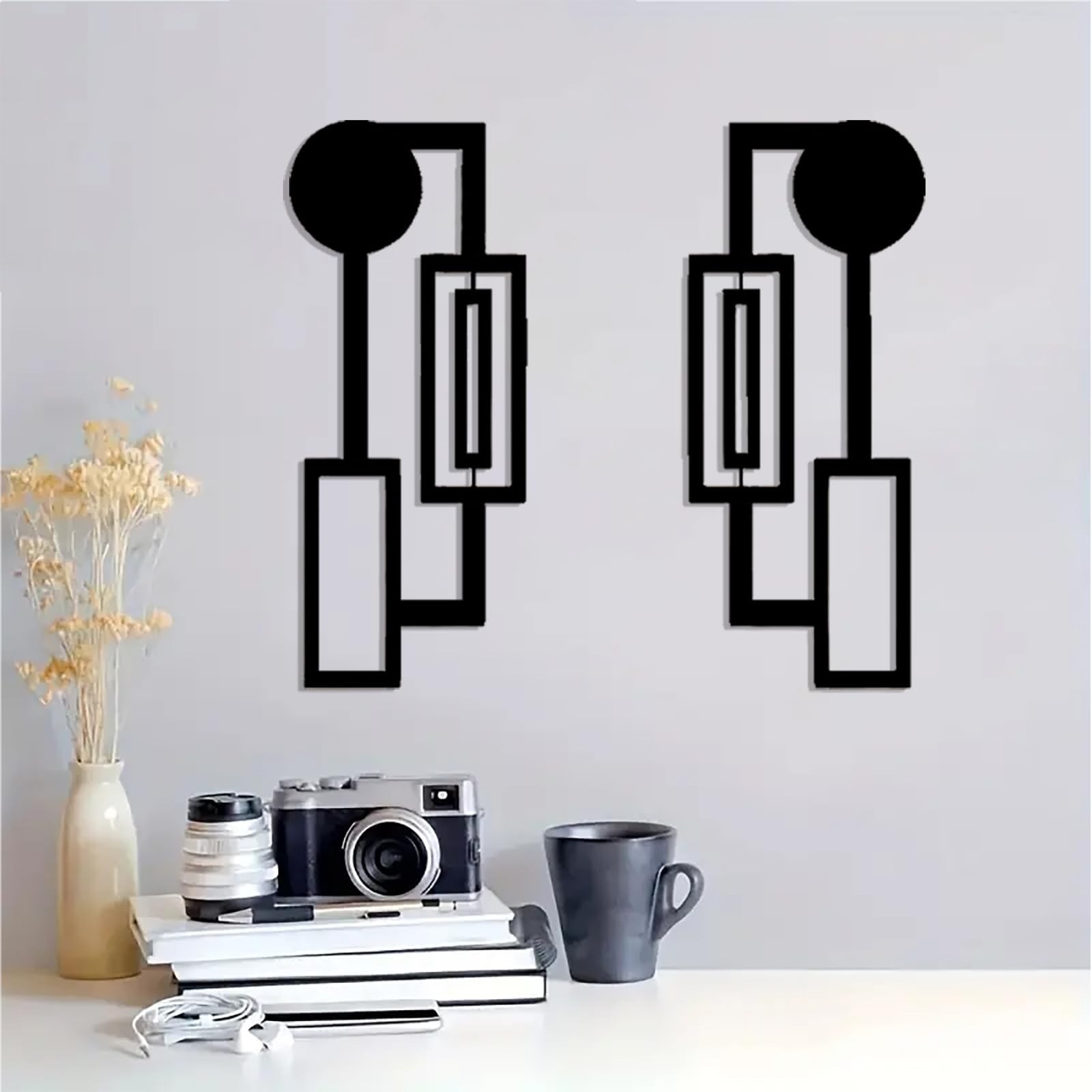 DUOOLN 2 Pcs Black Abstract Metal Wall Art, Minimalist Décor Single Line Art ...