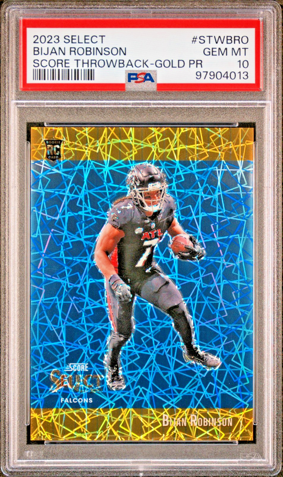 Bijan Robinson PSA 10 2023 Panini Select Score Select Throwback Gold #STWBRO RC
