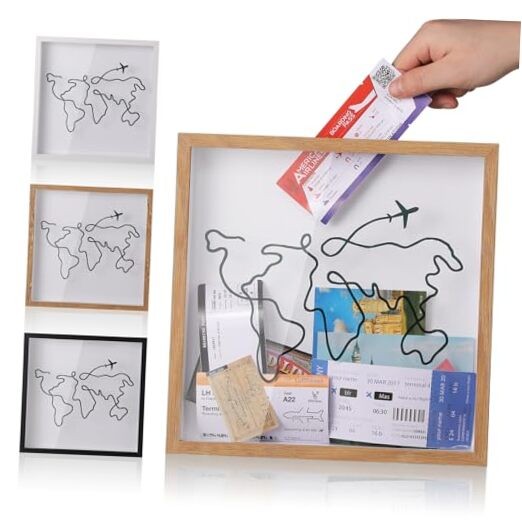 Travel Adventure Archive Shadow Box for Memories,8&12Inch Concert 8x8 Brown