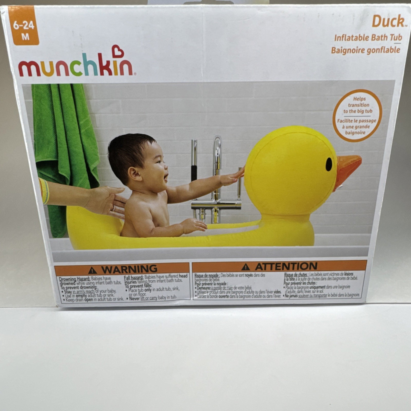 Munchkin Duck Inflatable Bath Tub Yellow White Hot Indicator for 6-24 Months