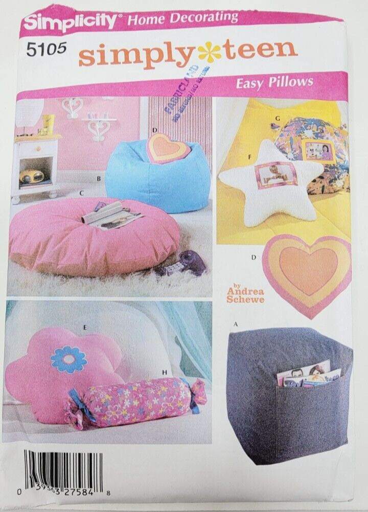 Simplicity 5105 Home Decorating Teen Pillows Bean Bag chair Ottoman sew Pattern