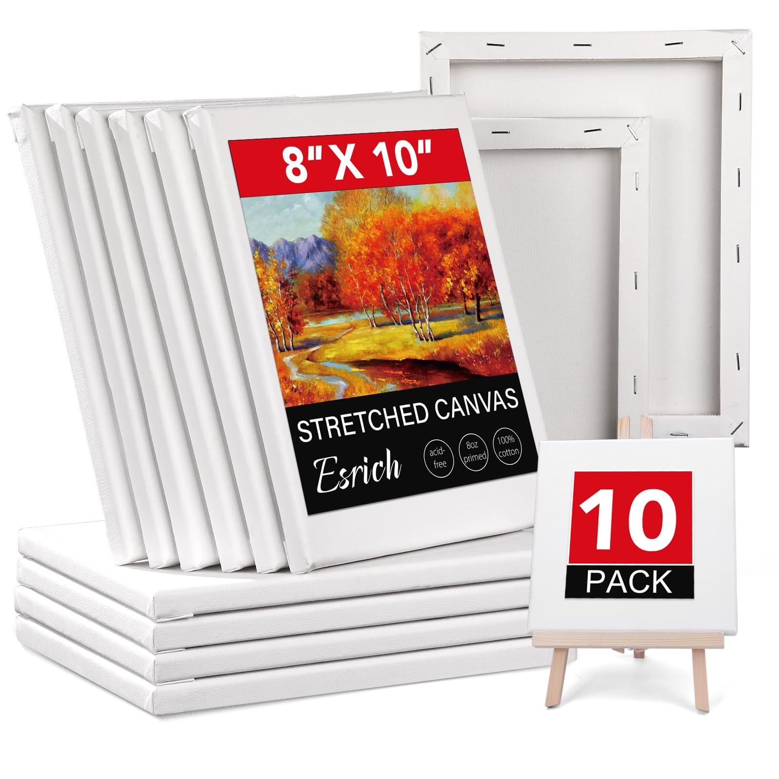 8x10IN 10 Pack Stretched Canvas Painting Canvases Primed Acid Free Cotton ESRICH