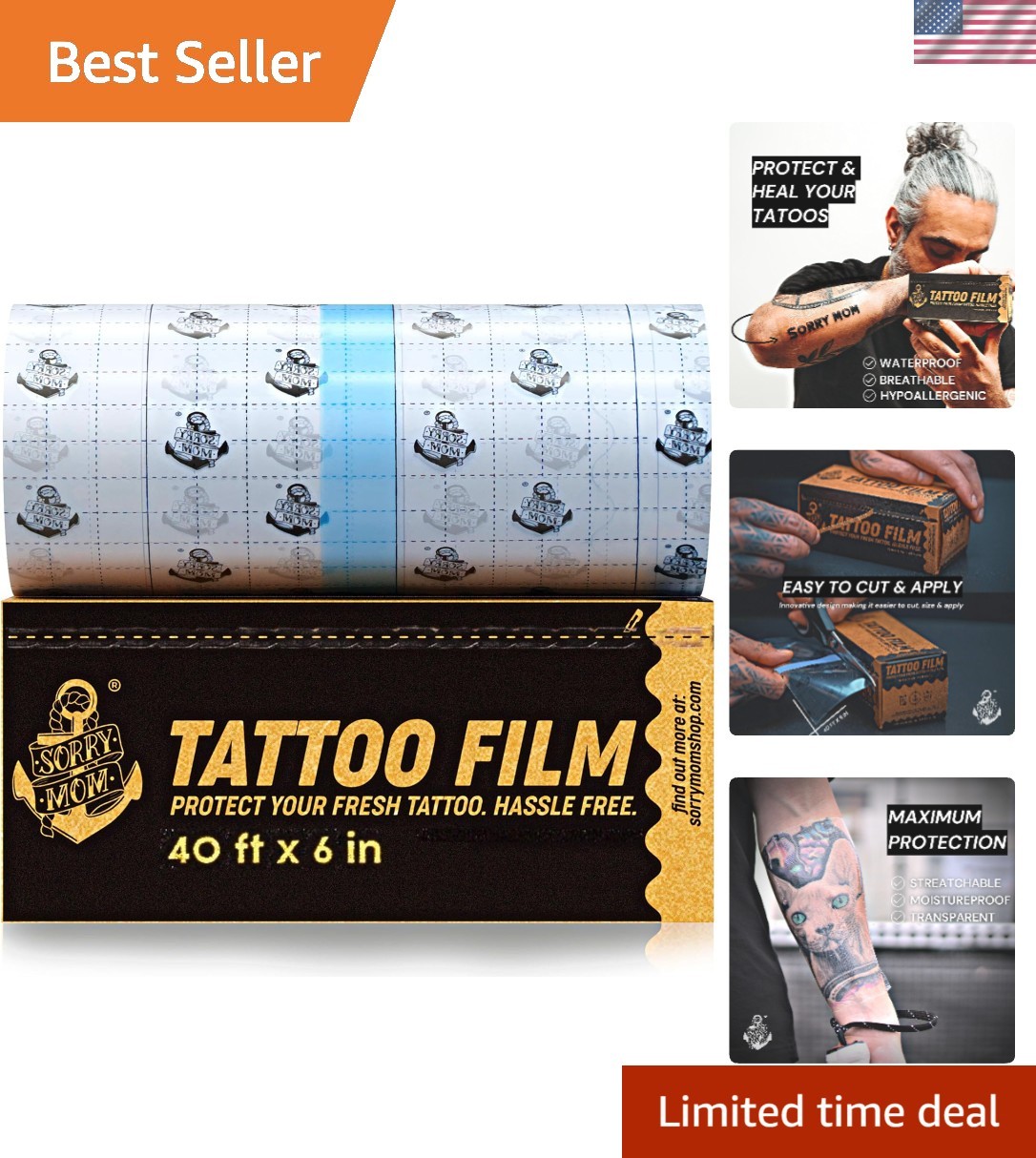Tattoo Aftercare Bandage 40ft x 6in Tattoo Bandage Clear Waterproof, Adhesive...