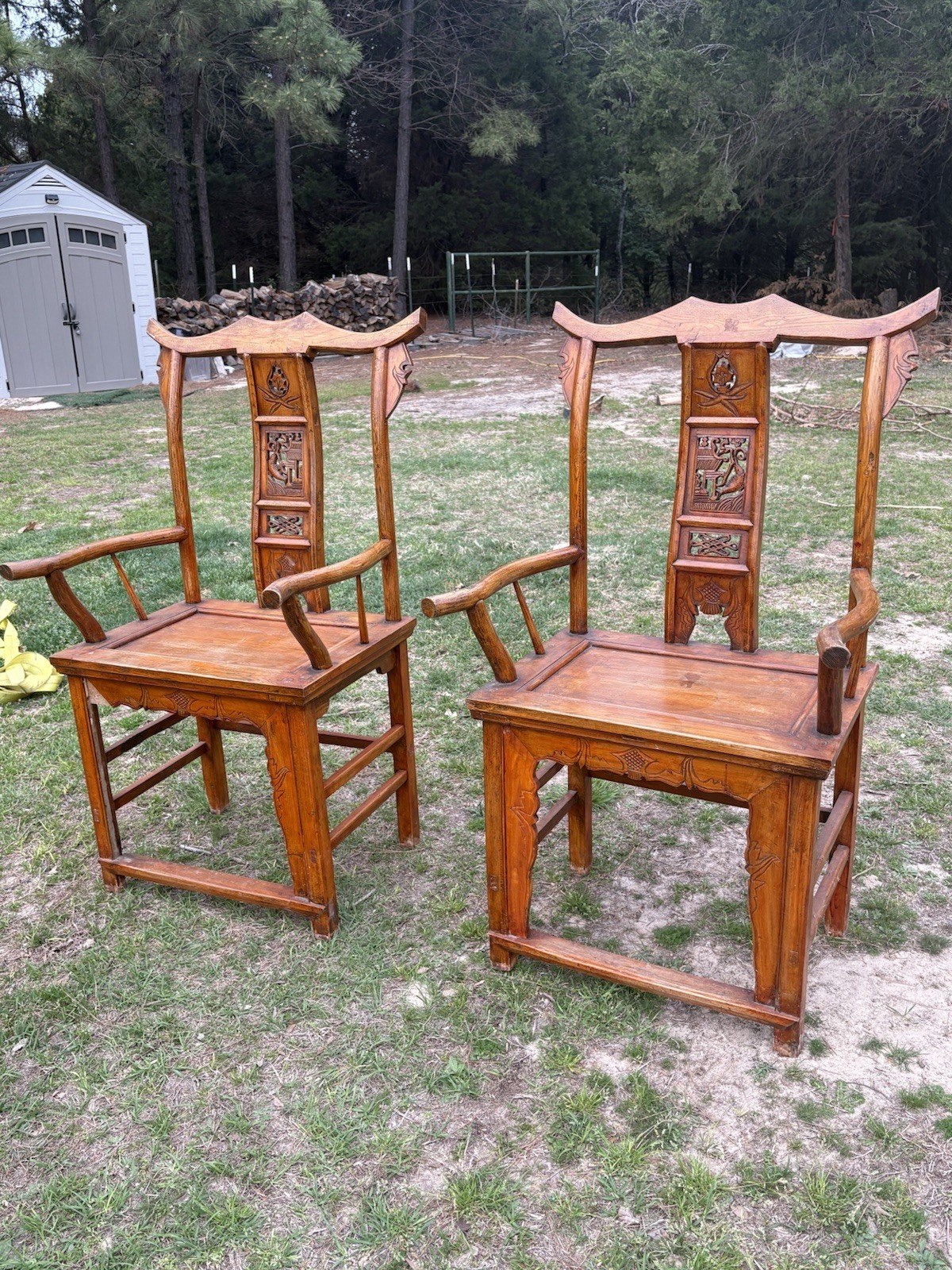Antique Pair Of 19th Century Chinese Yoke Back Armchairs