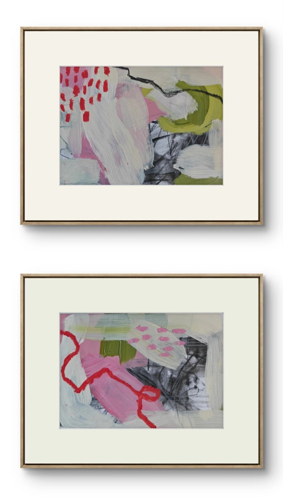 Original Abstract Diptych Acrylic Paintings on Paper Art Set of 2