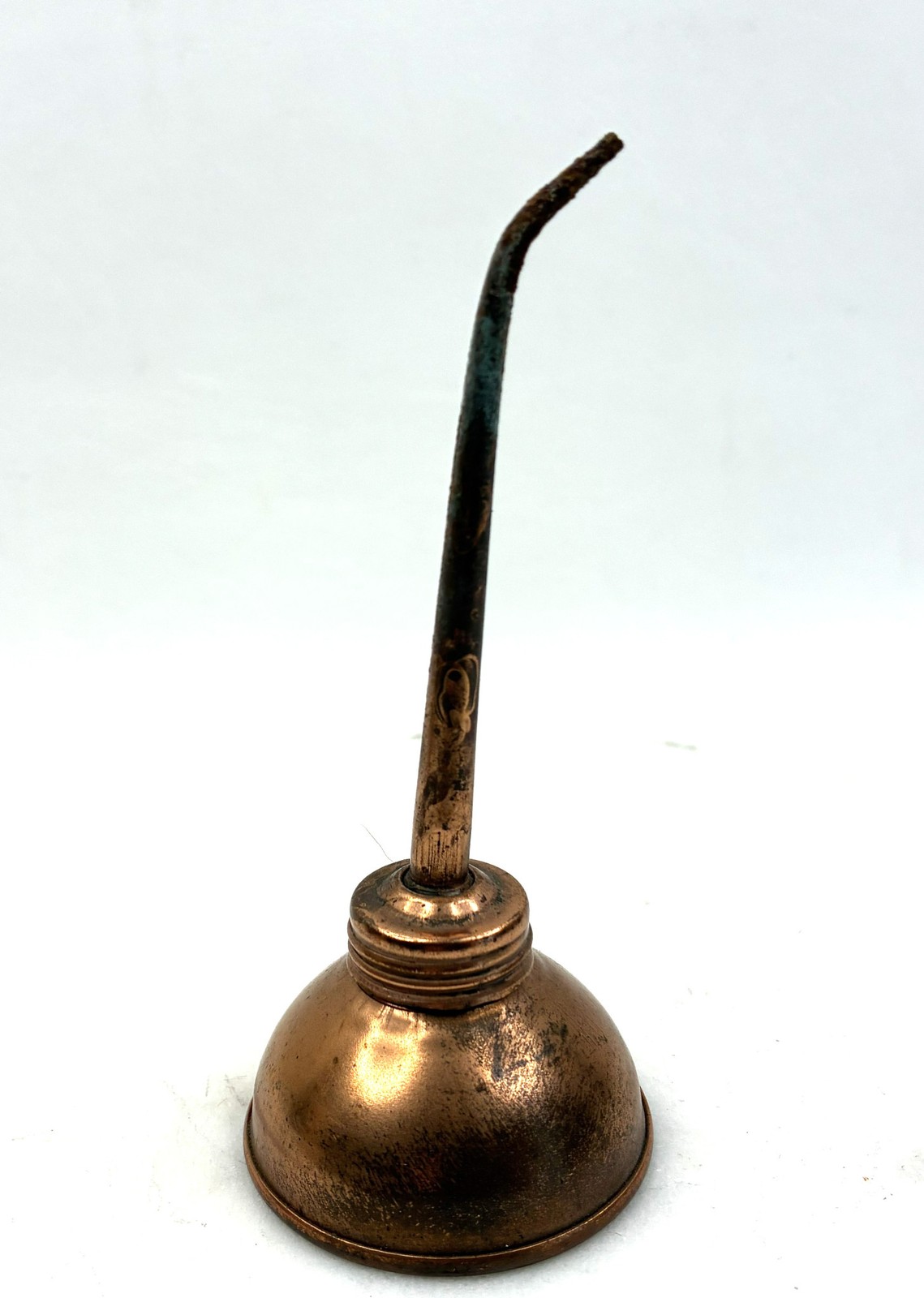 Vintage Copper Oil Squirt Thumb Can Oiler Pump Curved Spout Tool 4" Industrial 