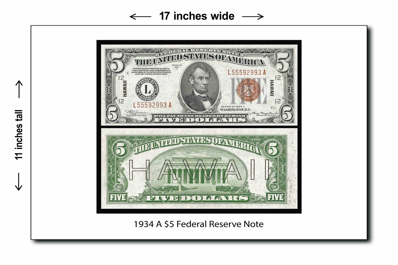 1934 A $5 Federal Reserve Note - 11x17 Poster